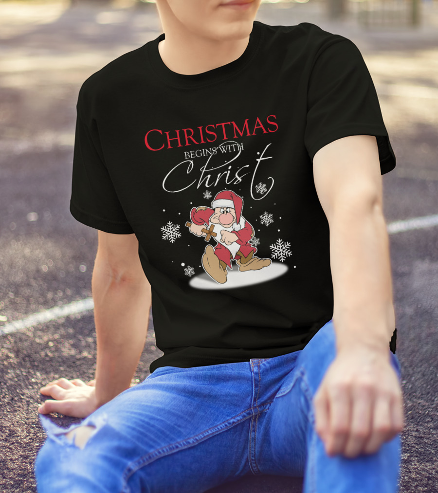 Christmas Begins With Christ Grumpy Santa Snowflakes T-Shirt