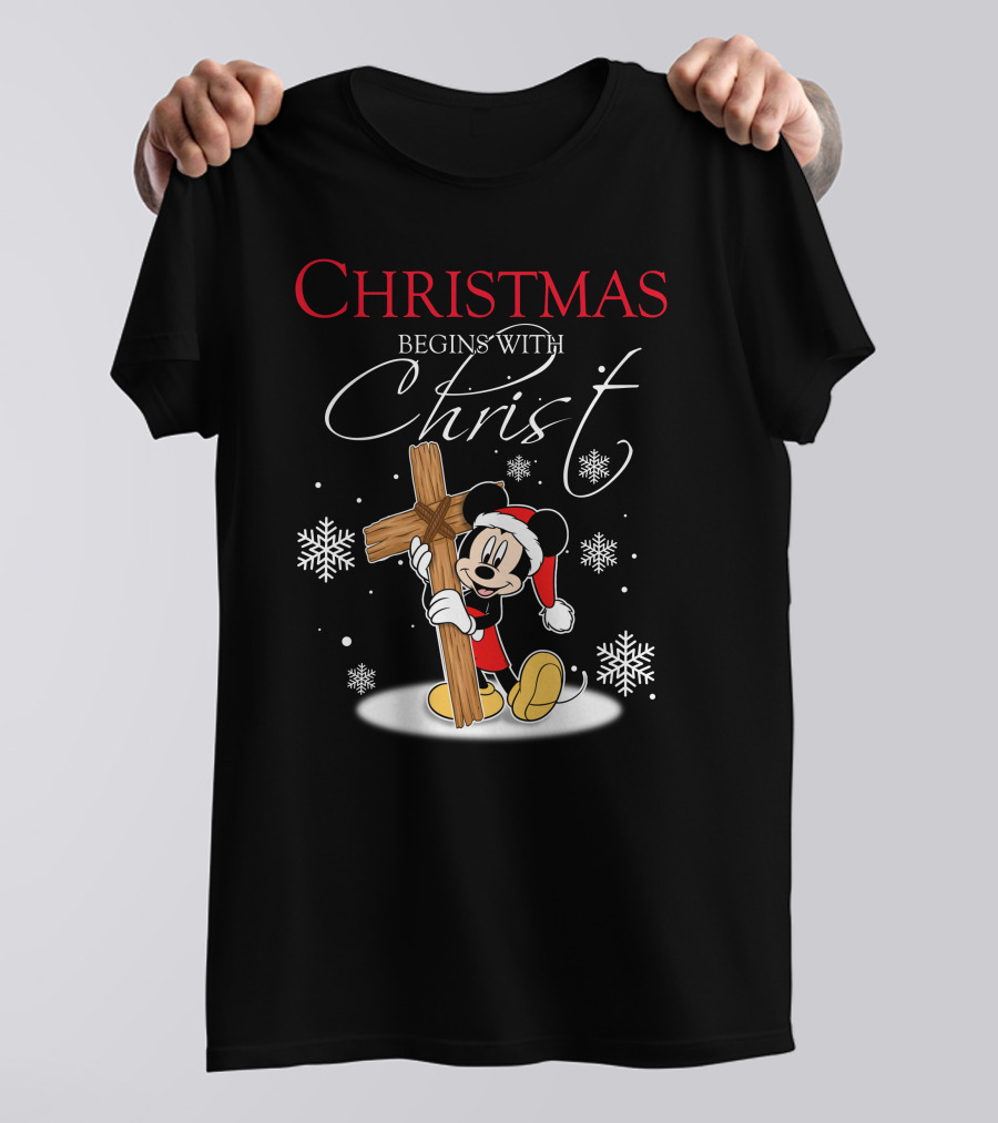 Christmas Begins With Christ Mickey Mouse Snowflakes T-Shirt