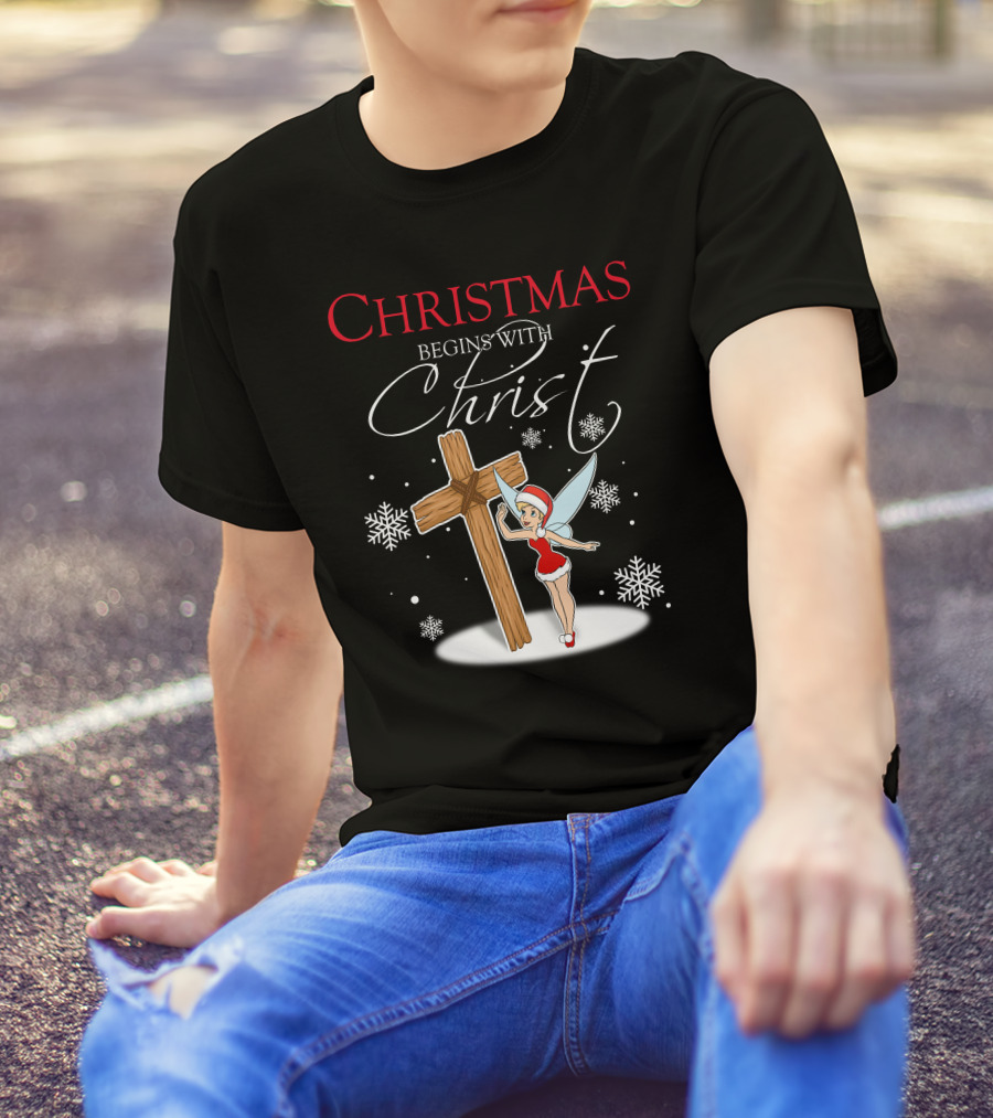Christmas Begins With Christ Cross Tinker Bell T-Shirt