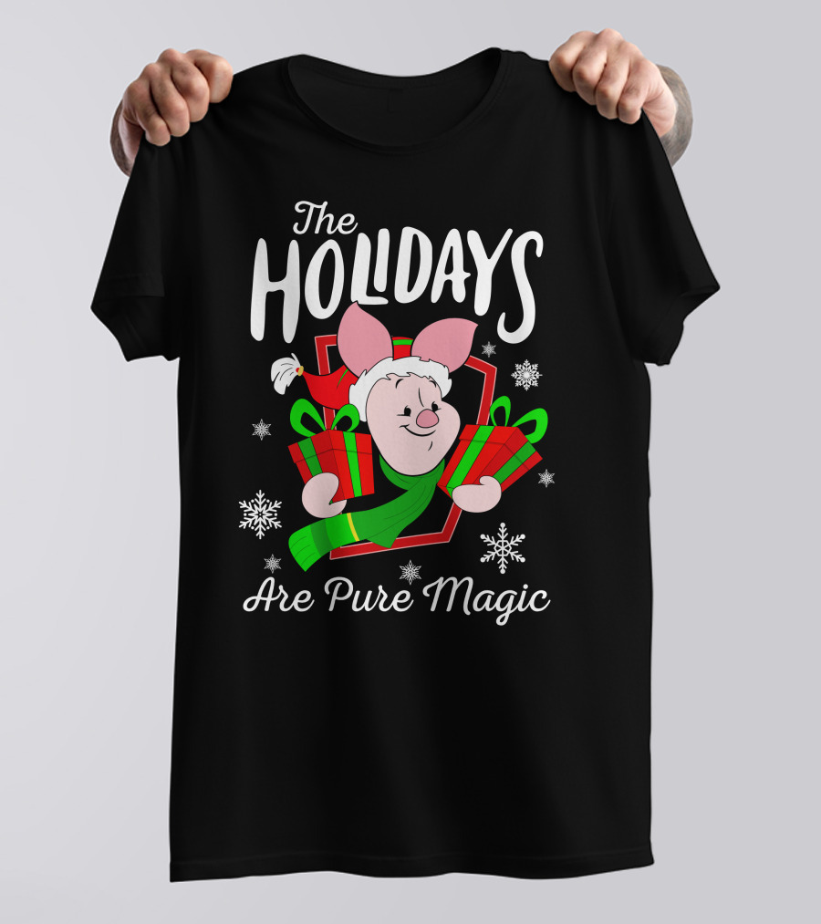 The Holidays Are Pure Magic Piglet Snowflakes Presents Santa Hat T-Shirt