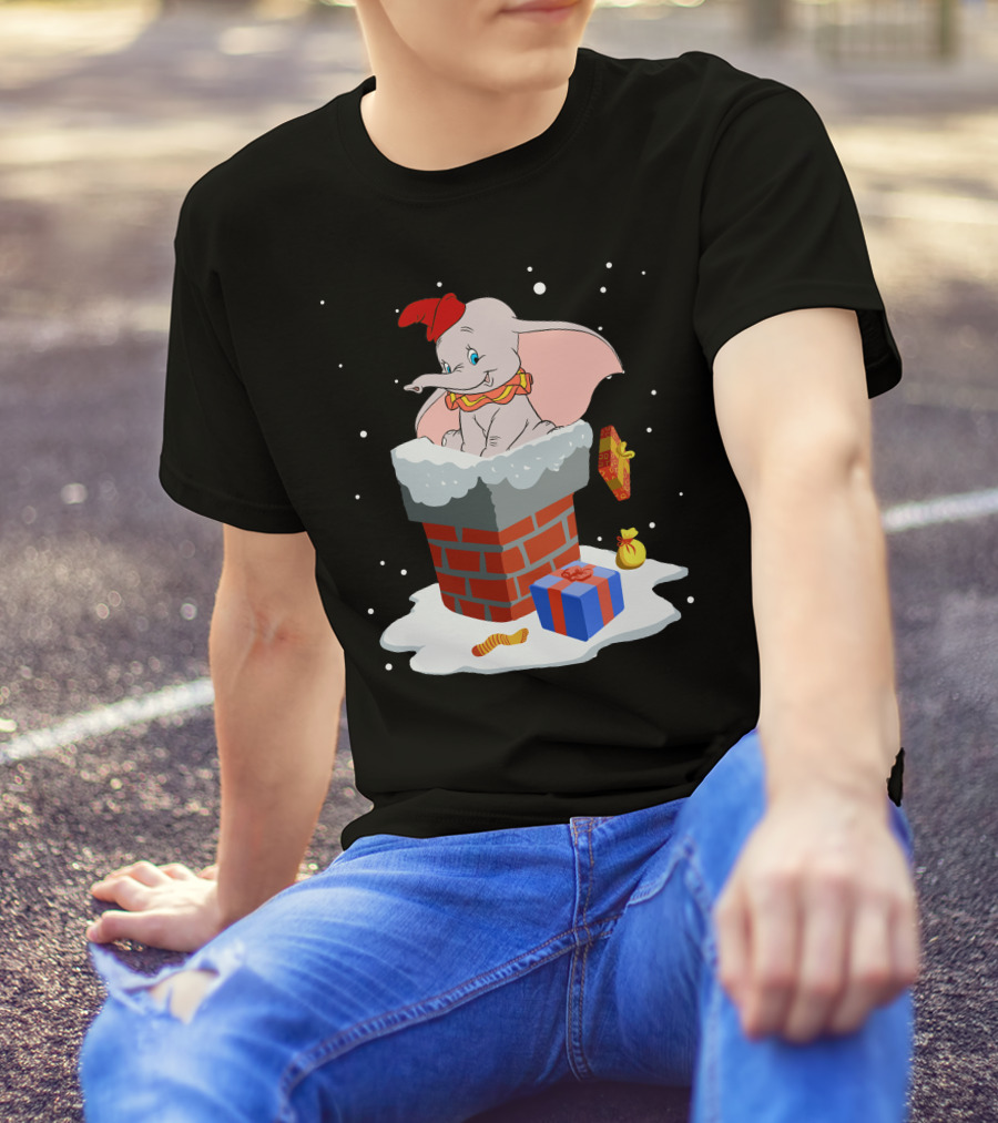 Dumbo Christmas Chimney Presents Snowflakes T-Shirt