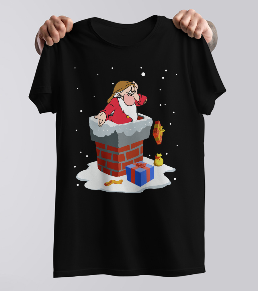 Grumpy Stuck In Chimney With Christmas Gifts And Snow T-Shirt