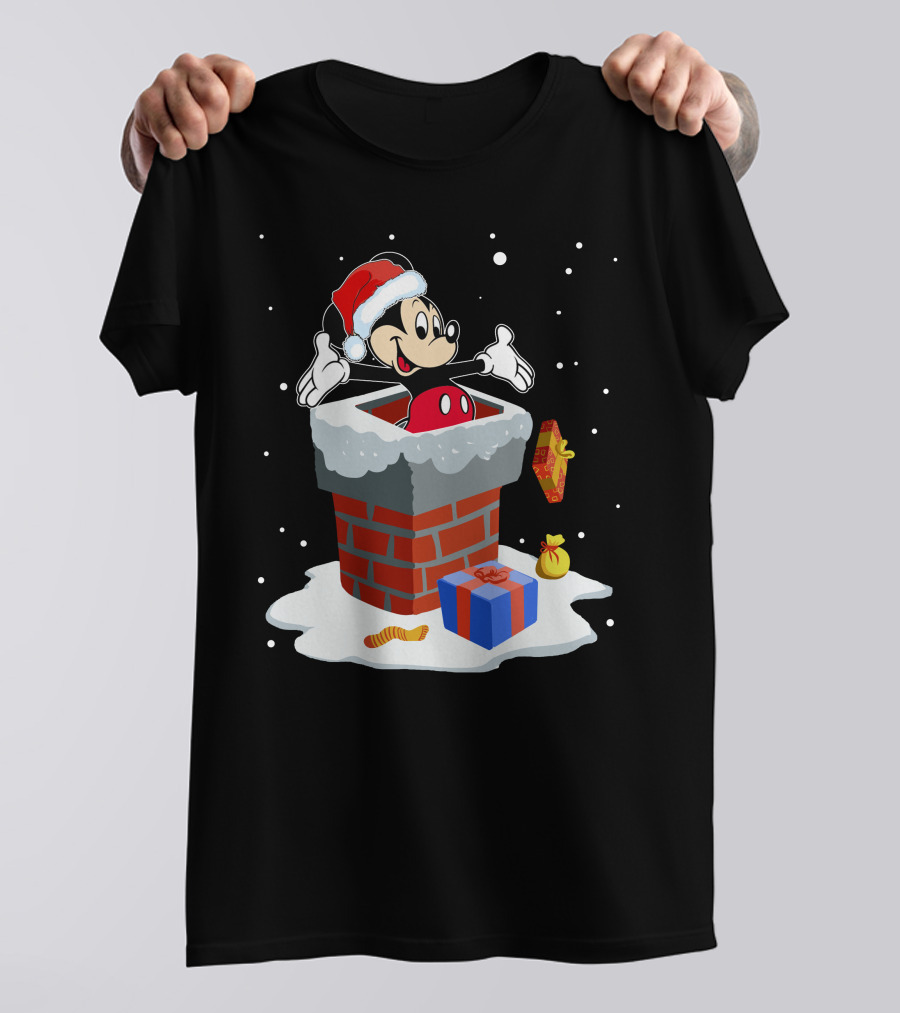 Mickey Mouse Christmas Chimney Santa Hat Snow Gifts T-Shirt