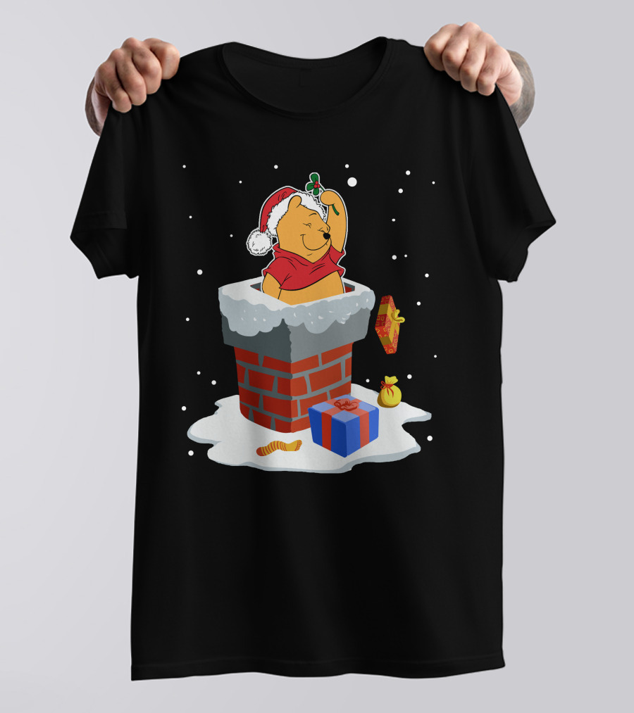 Winnie The Pooh Christmas Santa Chimney Holiday Mistletoe Snow Gifts T-Shirt