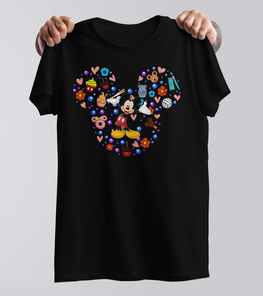 Mickey Mouse Heart Icon Cupcake Pretzel Flowers T-Shirt
