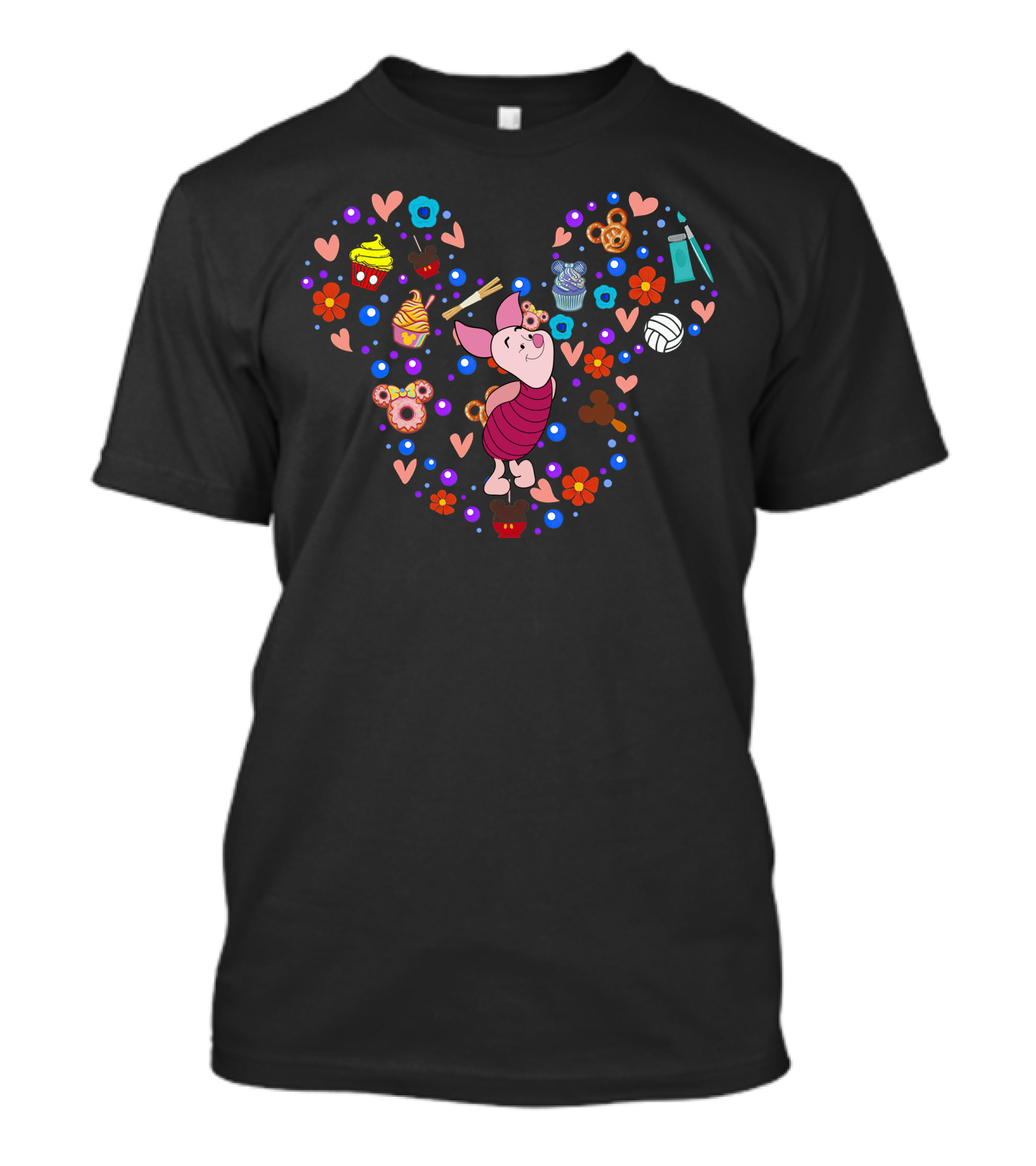 Piglet Mickey Mouse Heart Disney Cupcakes And Flowers T-Shirt