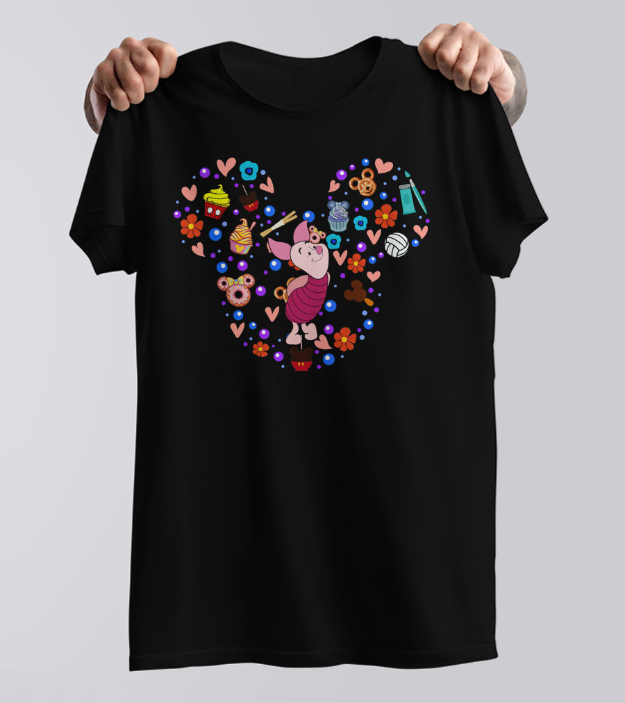 Piglet Mickey Mouse Heart Disney Cupcakes And Flowers T-Shirt