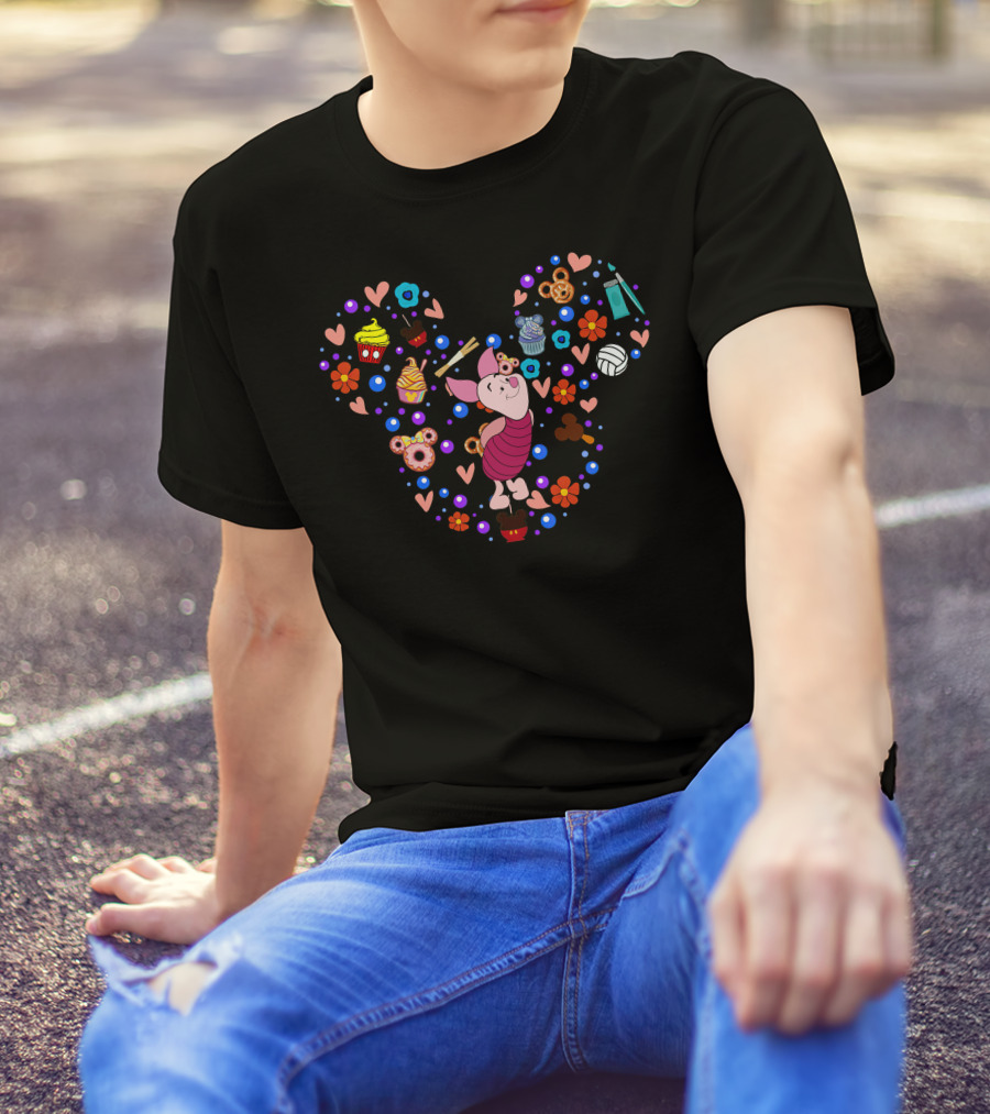 Piglet Mickey Mouse Heart Disney Cupcakes And Flowers T-Shirt