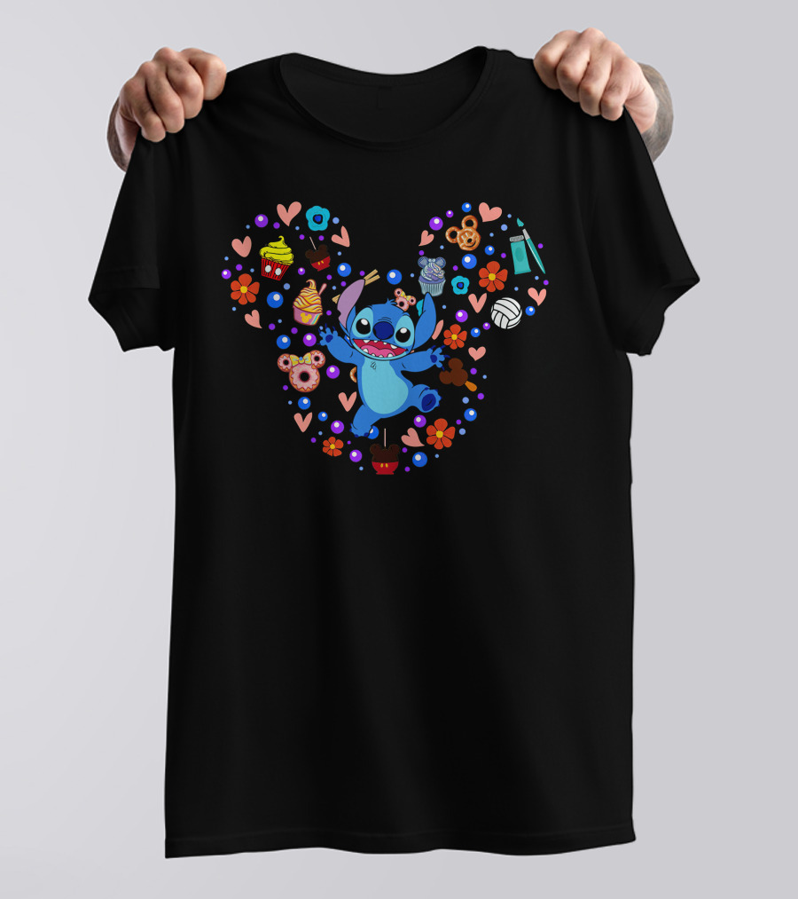 Stitch Cupcake Flowers Heart Delightfully Mischievous Disney Fan Favorite T-Shirt