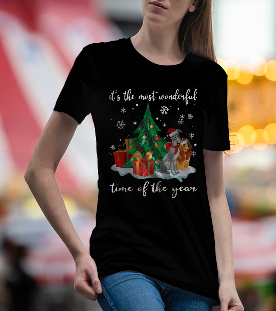 It's The Most Wonderful Time Of The Year Lady And The Tramp Christmas Tree Snowflakes T-Shirt