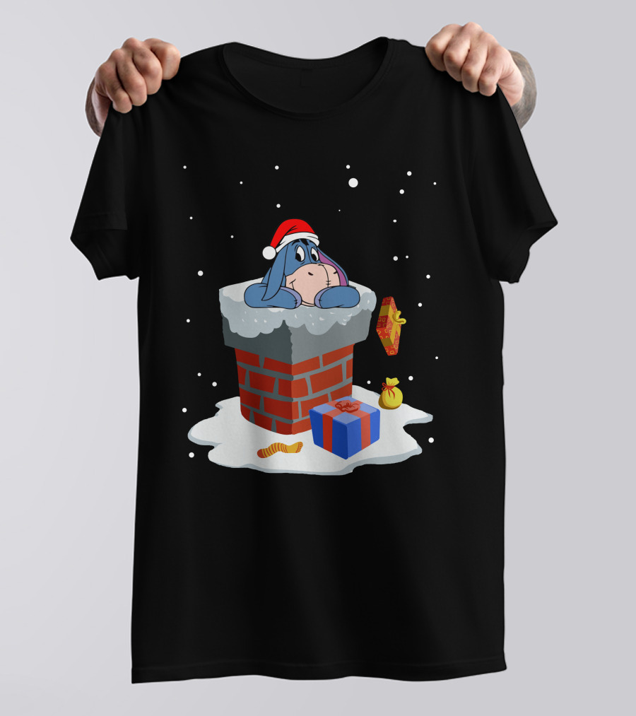 Eeyore Christmas Santa Hat Chimney Presents T-Shirt