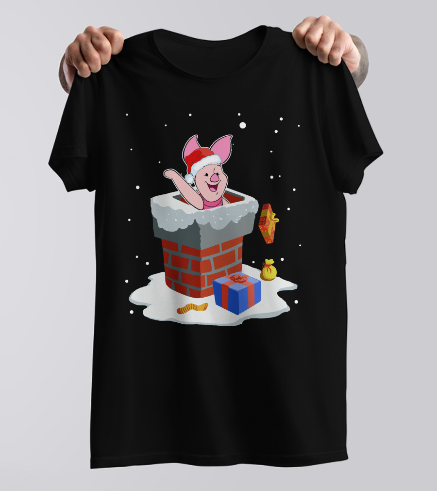 Piglet Santa Christmas Chimney Gifts Snow T-Shirt