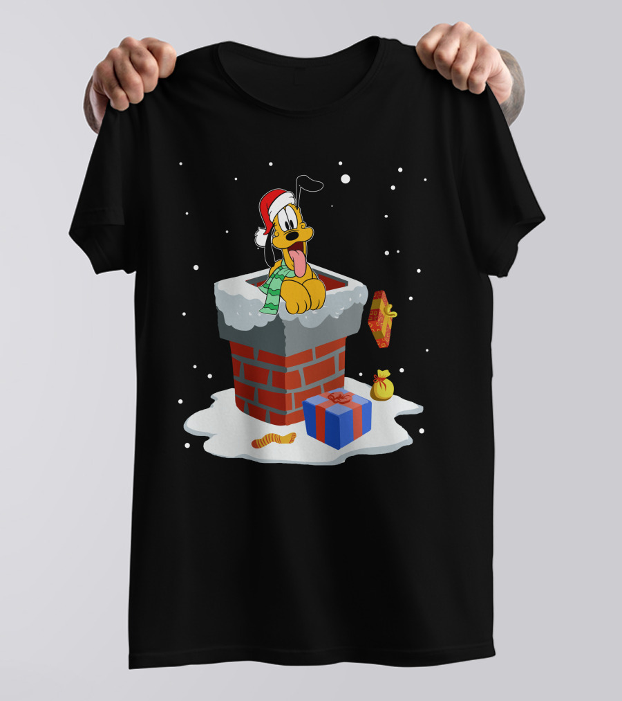 Pluto Santa Hat Chimney Christmas Gifts Snowflakes T-Shirt