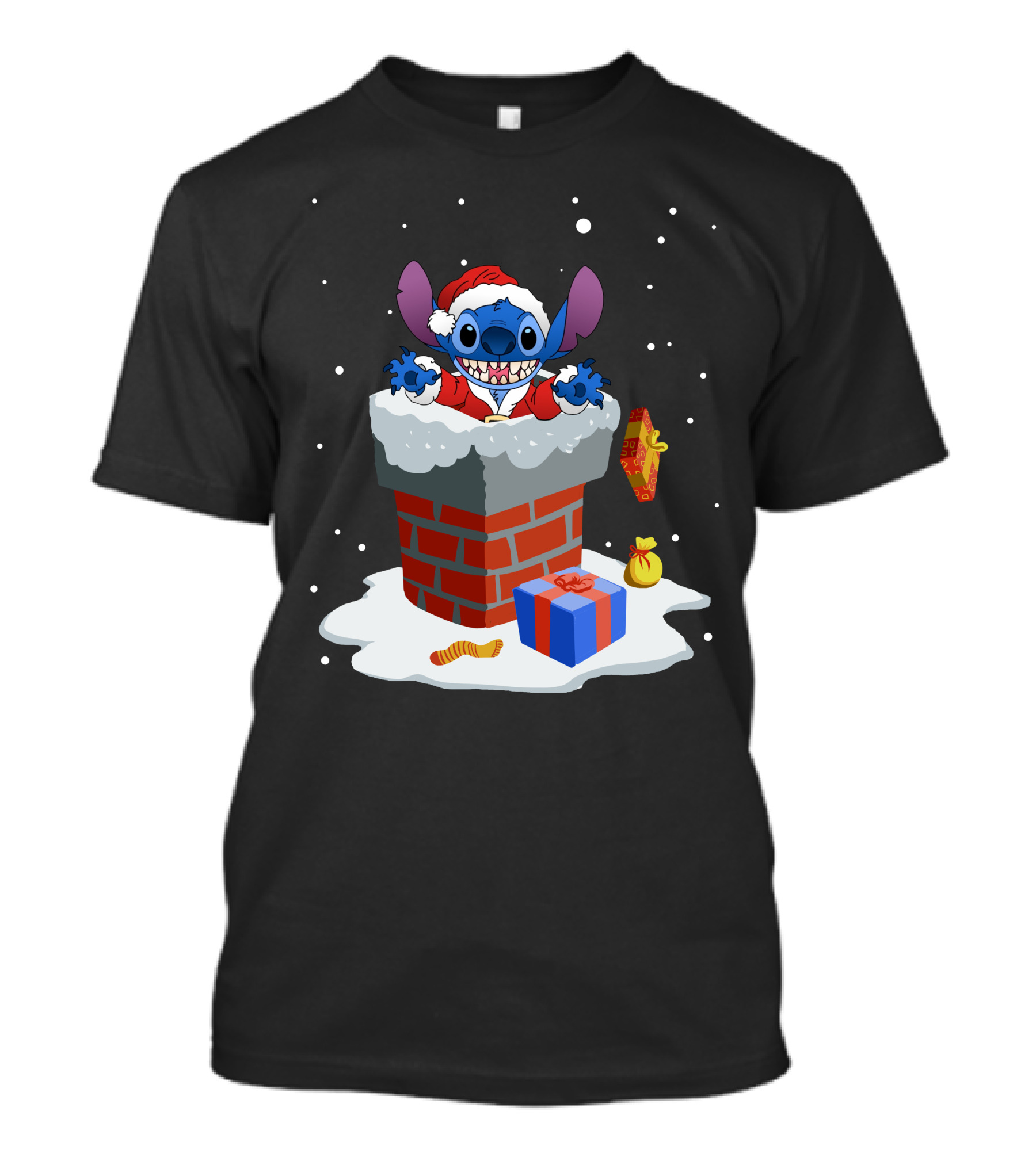 Stitch Santa Chimney Christmas Presents Snowfall T-Shirt