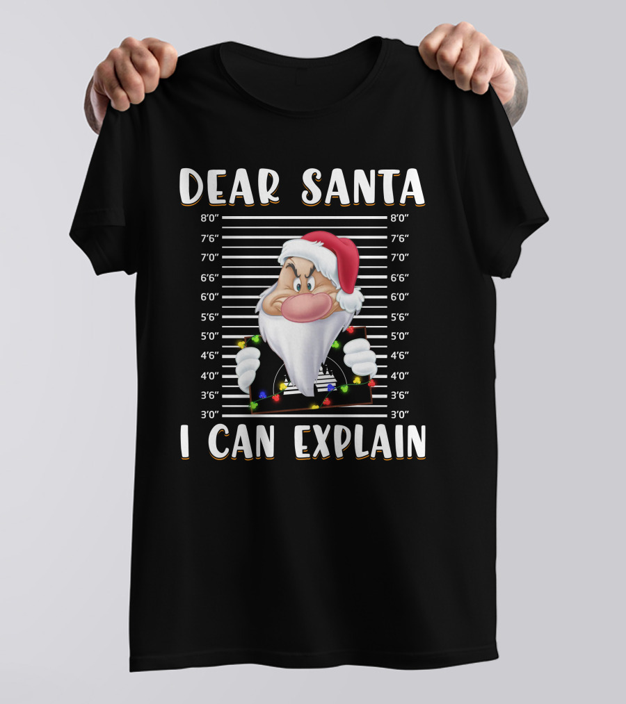 Dear Santa I Can Explain Grumpy Mugshot Christmas Santa Hat T-Shirt