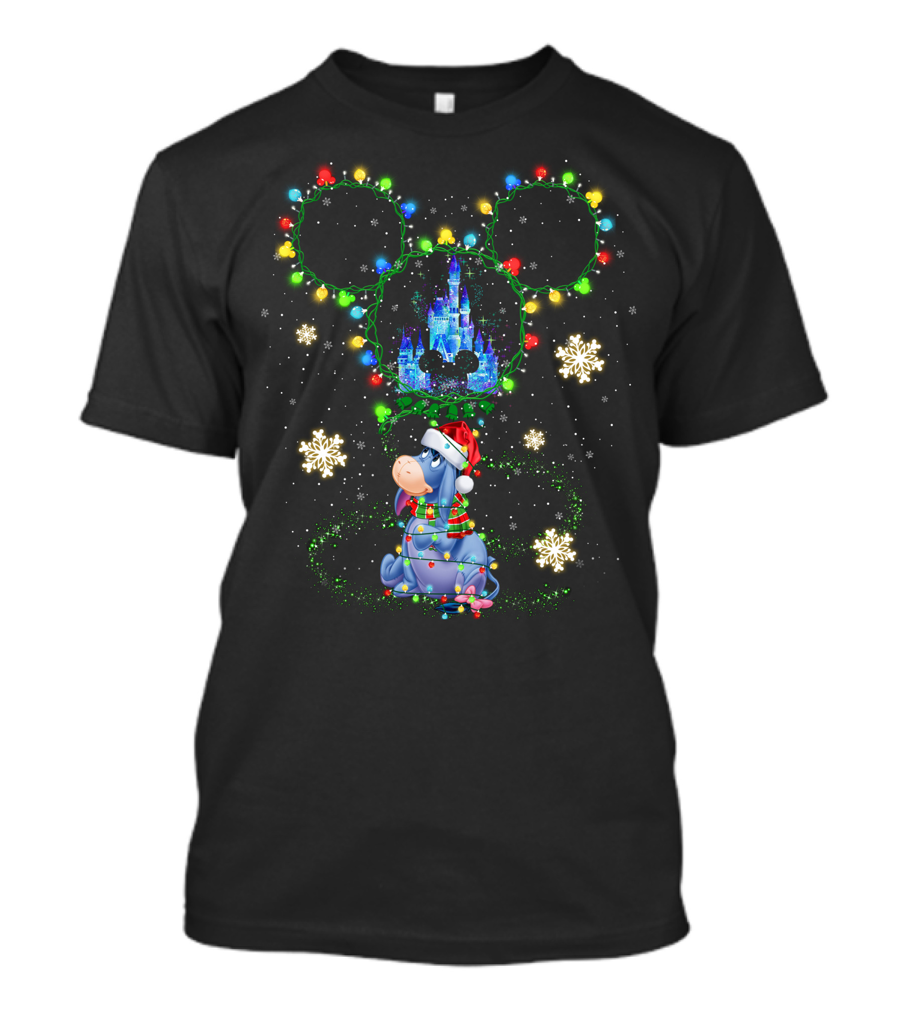 Eeyore Christmas Castle Lights Magic Mickey Ears Snowflakes T-Shirt