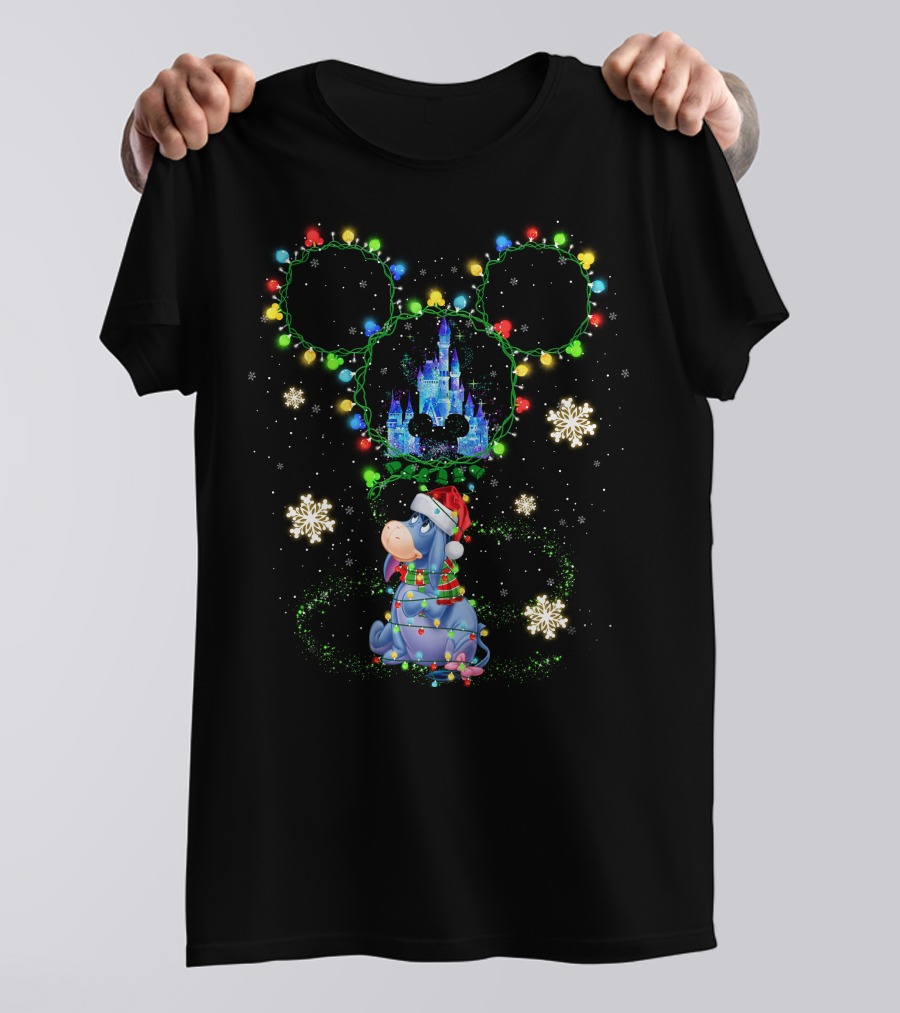 Eeyore Christmas Castle Lights Magic Mickey Ears Snowflakes T-Shirt