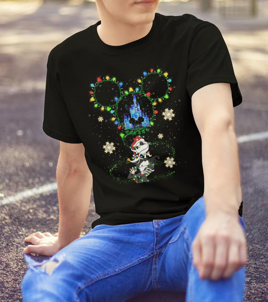 Mickey Mouse Ears Holiday Lights Jack Skellington Christmas Castle Snowflakes T-Shirt