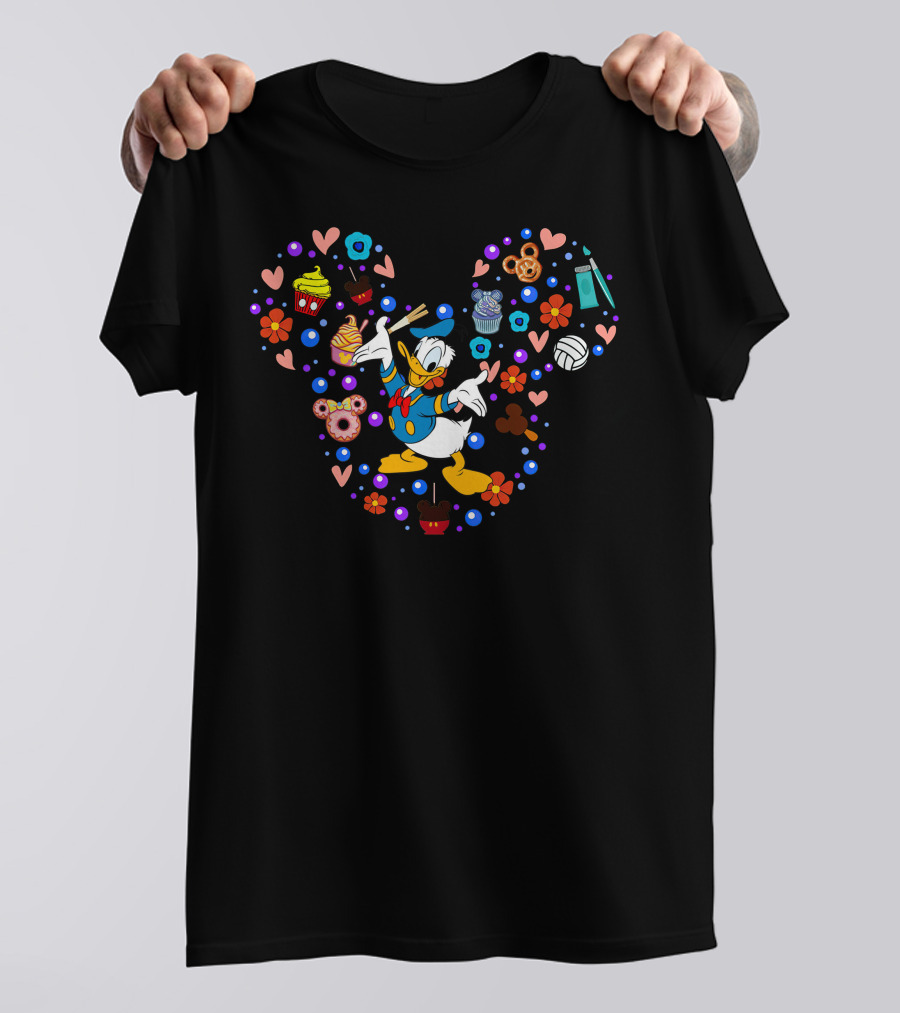 Donald Duck Celebration With Cupcakes And Hearts T-Shirt
