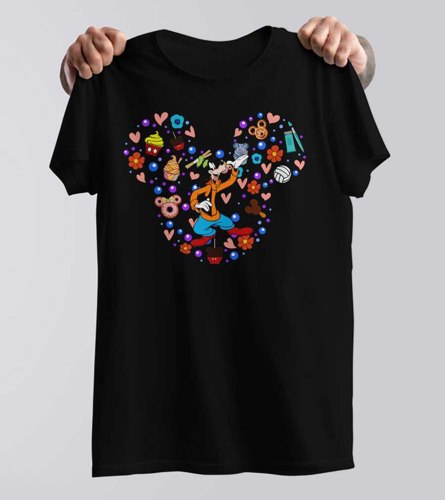 Goofy Heart Symbol With Mickey Mouse Ears And Cupcakes T-Shirt