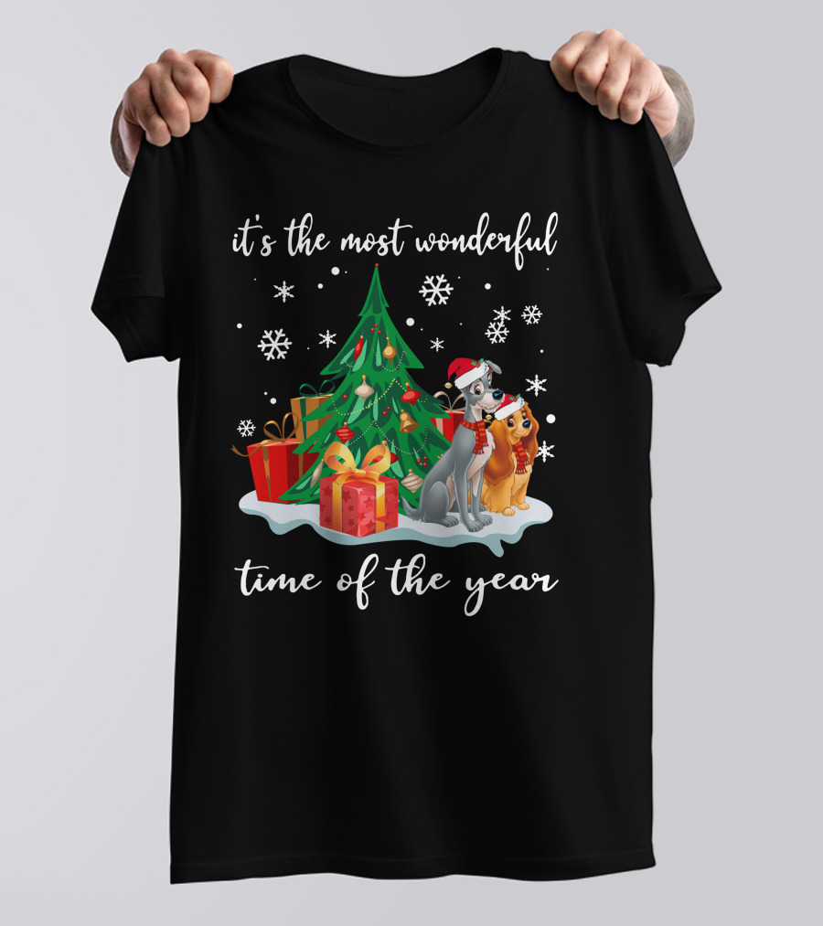 It's The Most Wonderful Time Of The Year Lady And The Tramp Christmas Tree And Presents T-Shirt