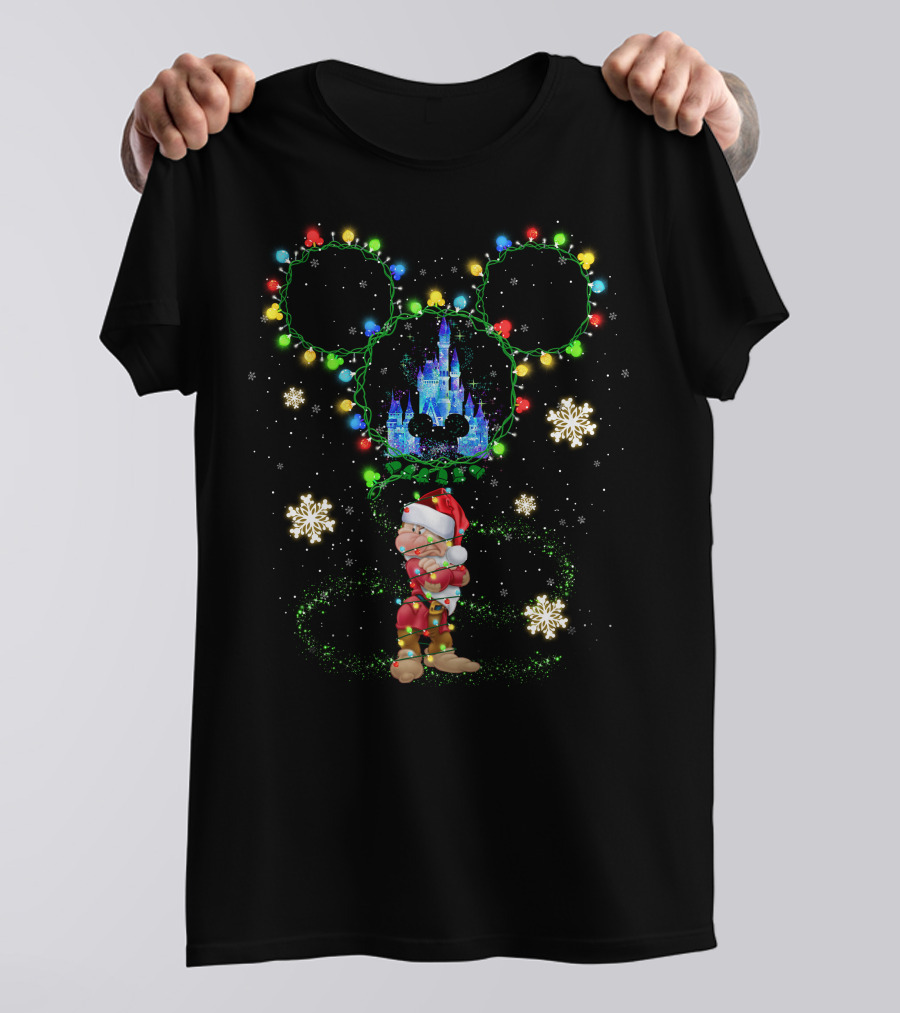 Grumpy Christmas Lights Castle Snowflakes Disney Holiday Magic T-Shirt