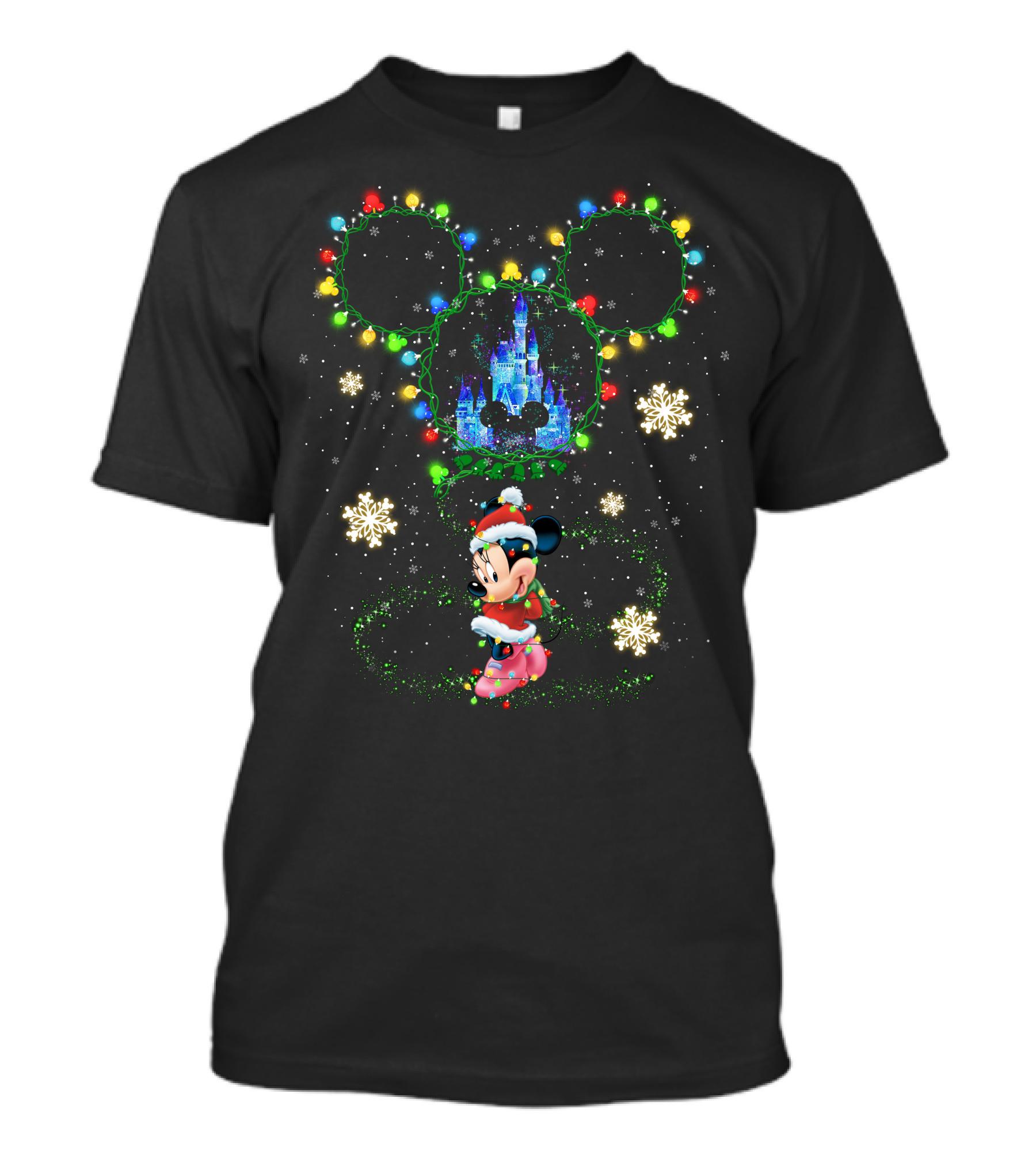 Minnie Mouse Christmas Holiday Lights Castle Snowflakes T-Shirt