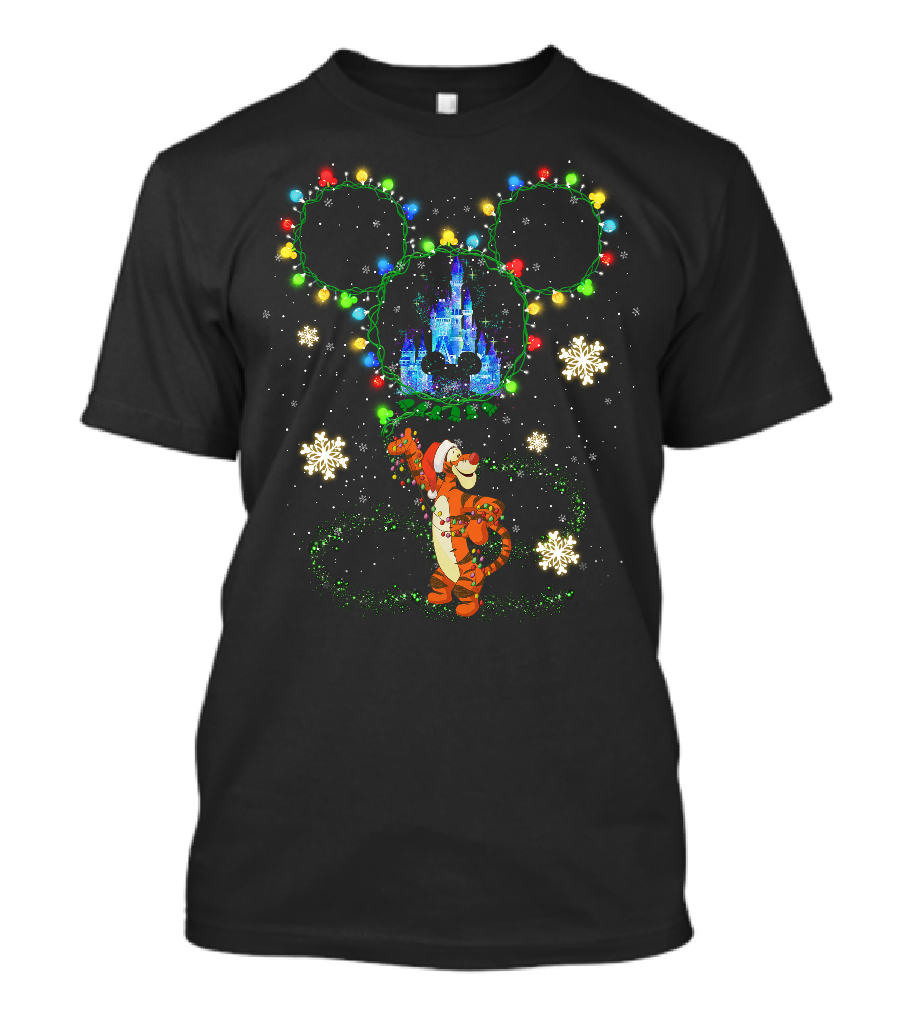 Tigger Christmas Lights Castle And Snowflakes T-Shirt