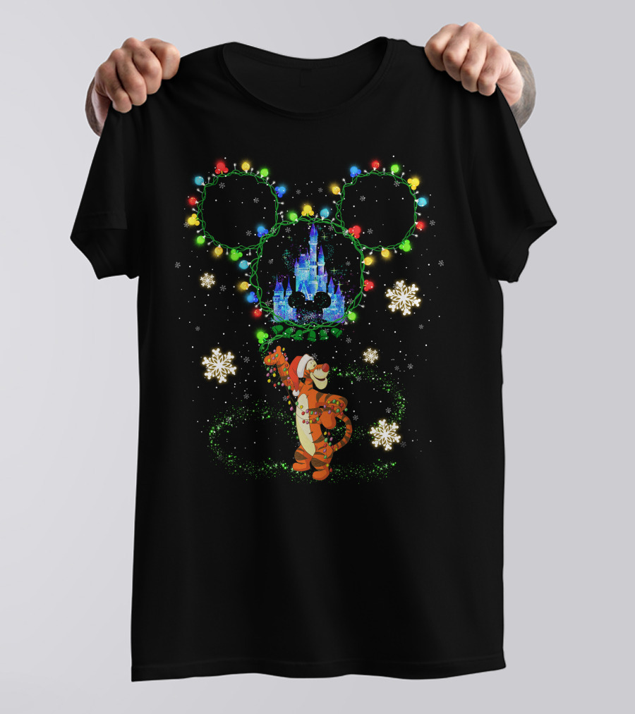 Tigger Christmas Lights Castle And Snowflakes T-Shirt