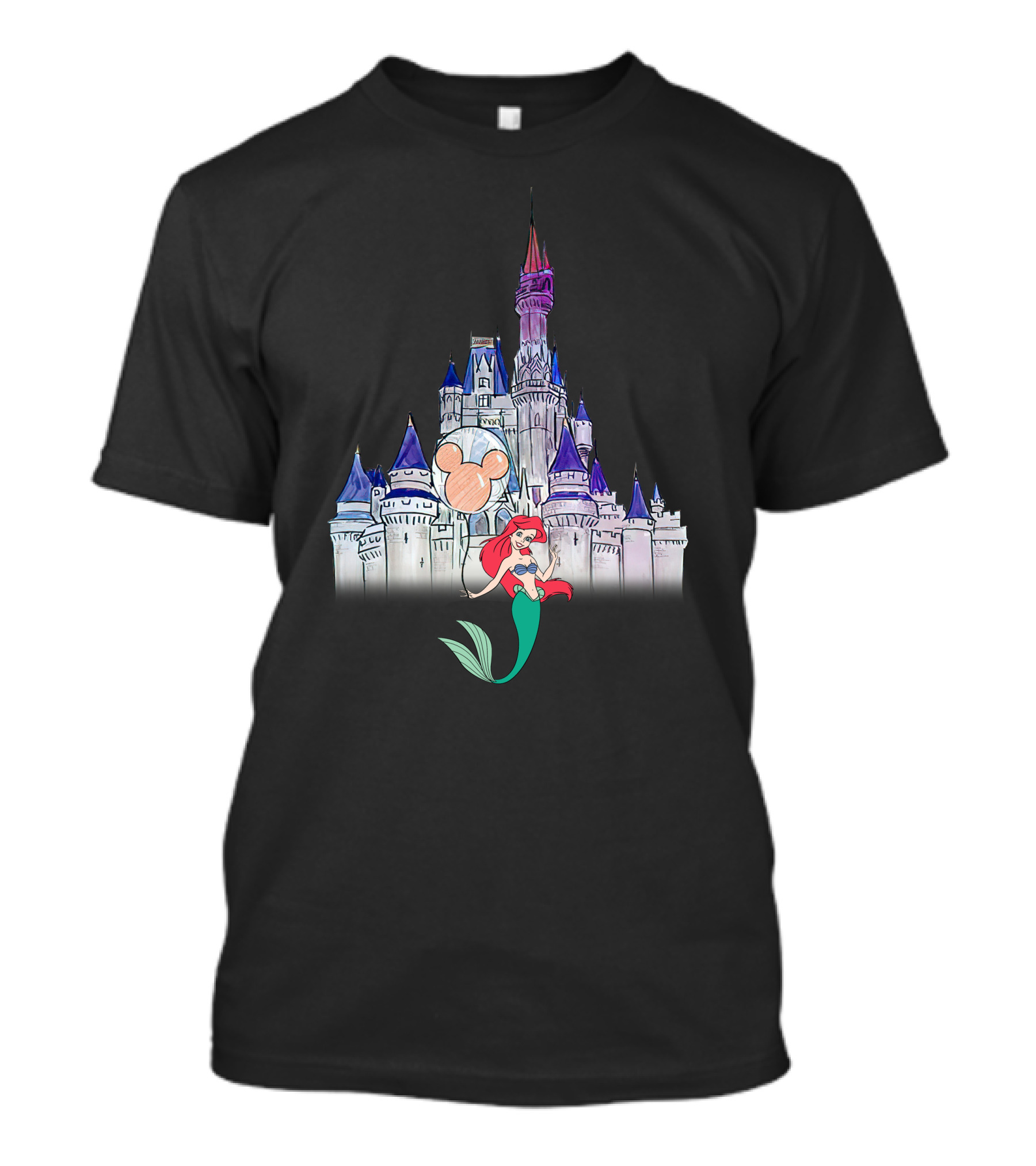 Ariel In Front Of Disney Castle With Mickey Balloon T-Shirt
