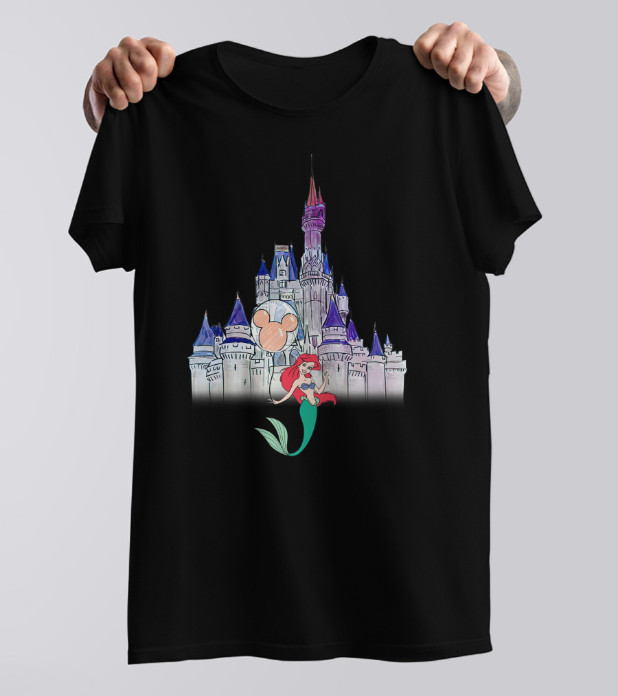 Ariel In Front Of Disney Castle With Mickey Balloon T-Shirt