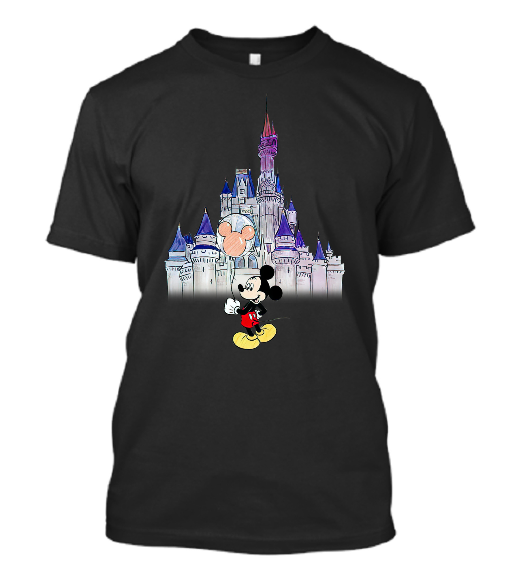 Mickey Mouse With Balloon In Front Of Disney Castle T-Shirt