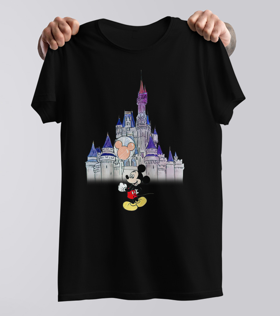 Mickey Mouse With Balloon In Front Of Disney Castle T-Shirt