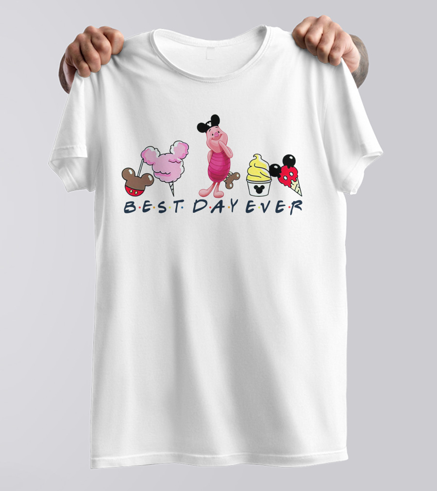Best Day Ever Piglet Mickey Ears Ice Cream Cotton Candy T-Shirt