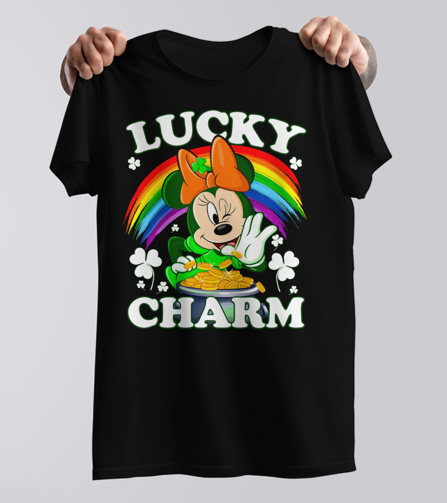Minnie Lucky Charm Rainbow Pot Of Gold Shamrocks T-Shirt