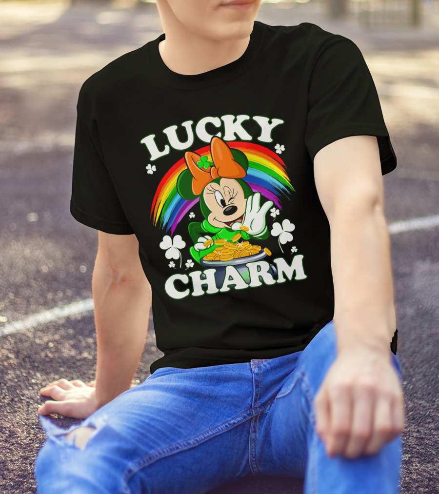 Minnie Lucky Charm Rainbow Pot Of Gold Shamrocks T-Shirt