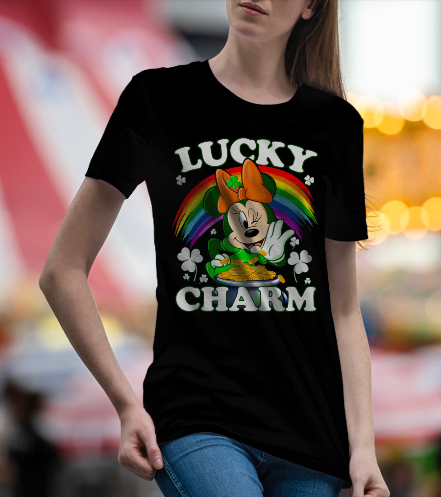 Minnie Lucky Charm Rainbow Pot Of Gold Shamrocks T-Shirt