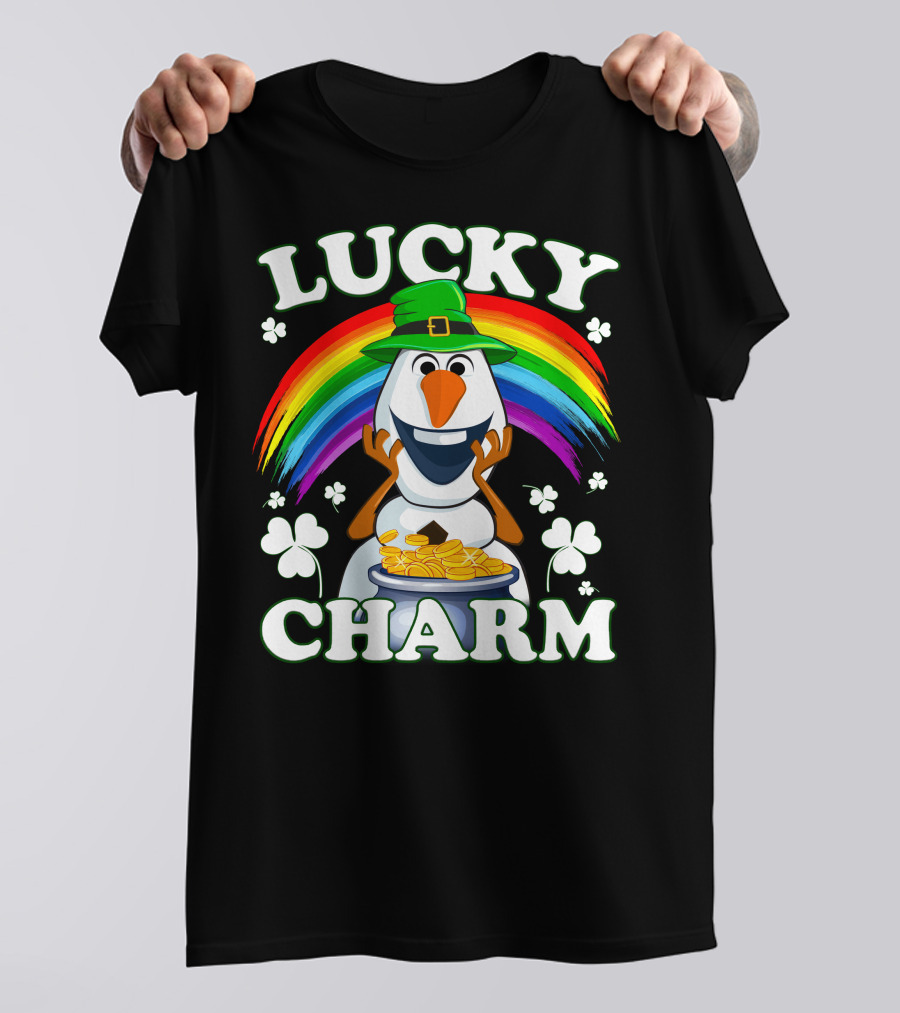 Lucky Charm Olaf Rainbow Hat Shamrocks Gold Coins T-Shirt