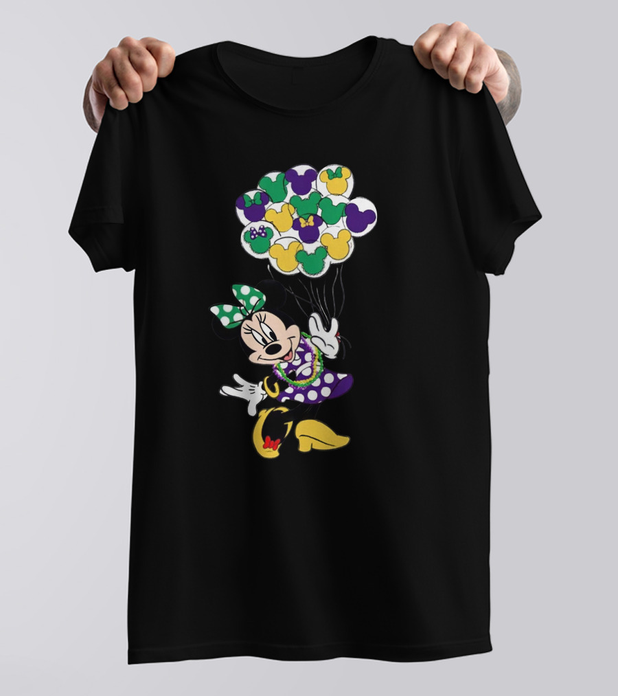 Minnie Mouse Mardi Gras Balloons Celebration T-Shirt