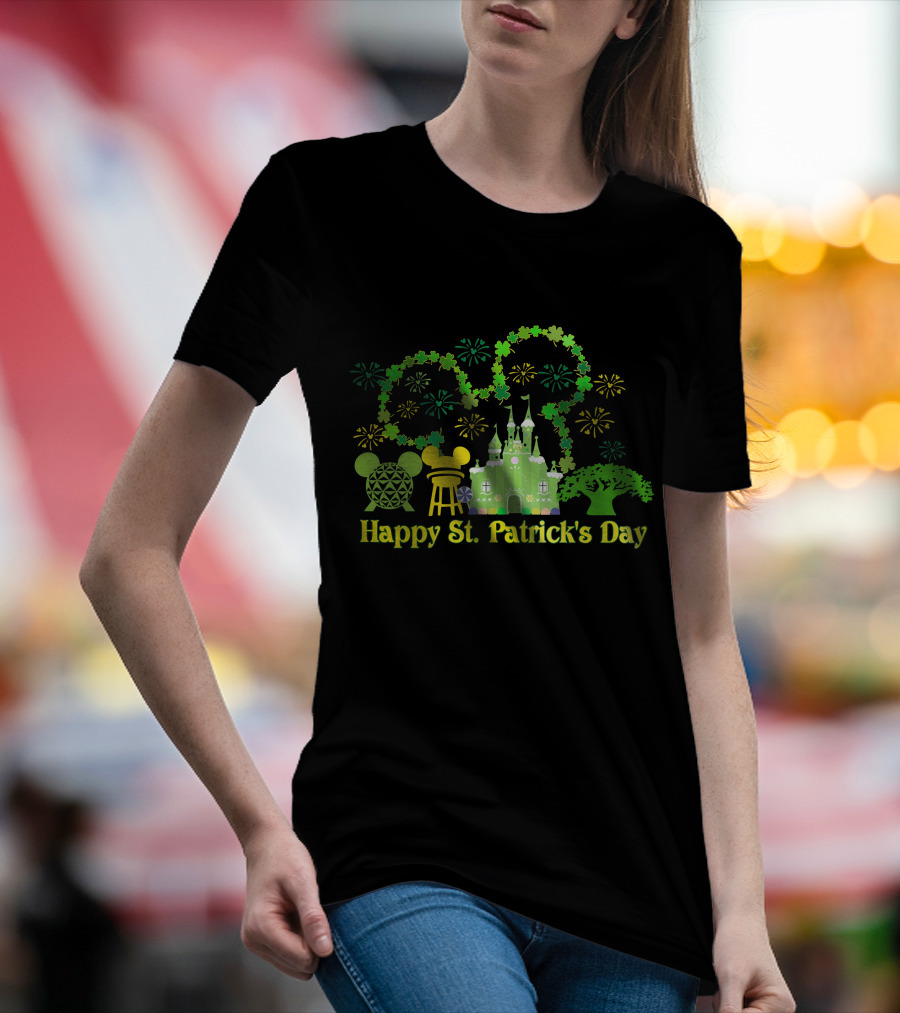 Happy St. Patrick's Day At Disney With Icons And Castles T-Shirt