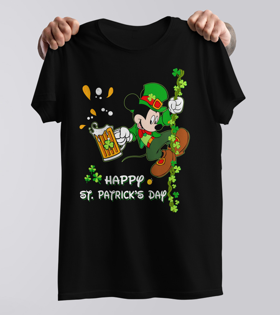 Happy St Patrick's Day Mickey Mouse Beer And Shamrocks Party T-Shirt