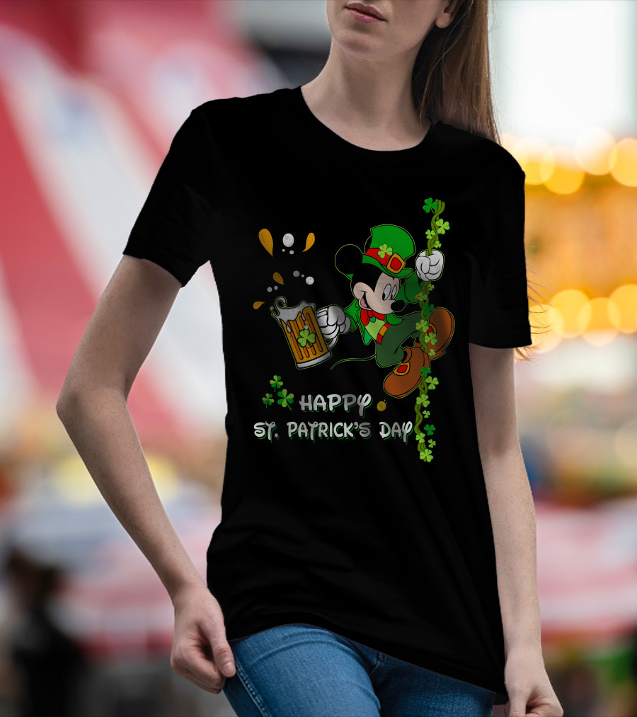 Happy St Patrick's Day Mickey Mouse Beer And Shamrocks Party T-Shirt