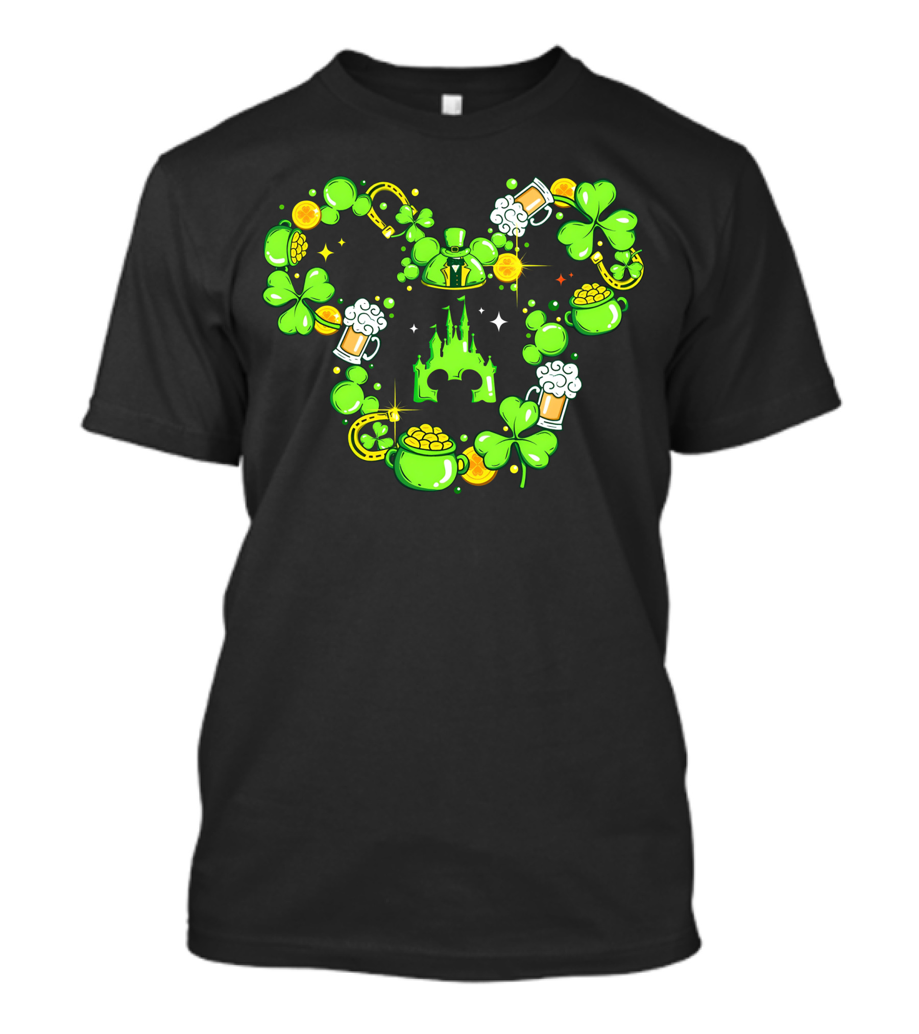 Mickey St Patricks Day Shamrocks Castle Beer Gold Coins T-Shirt