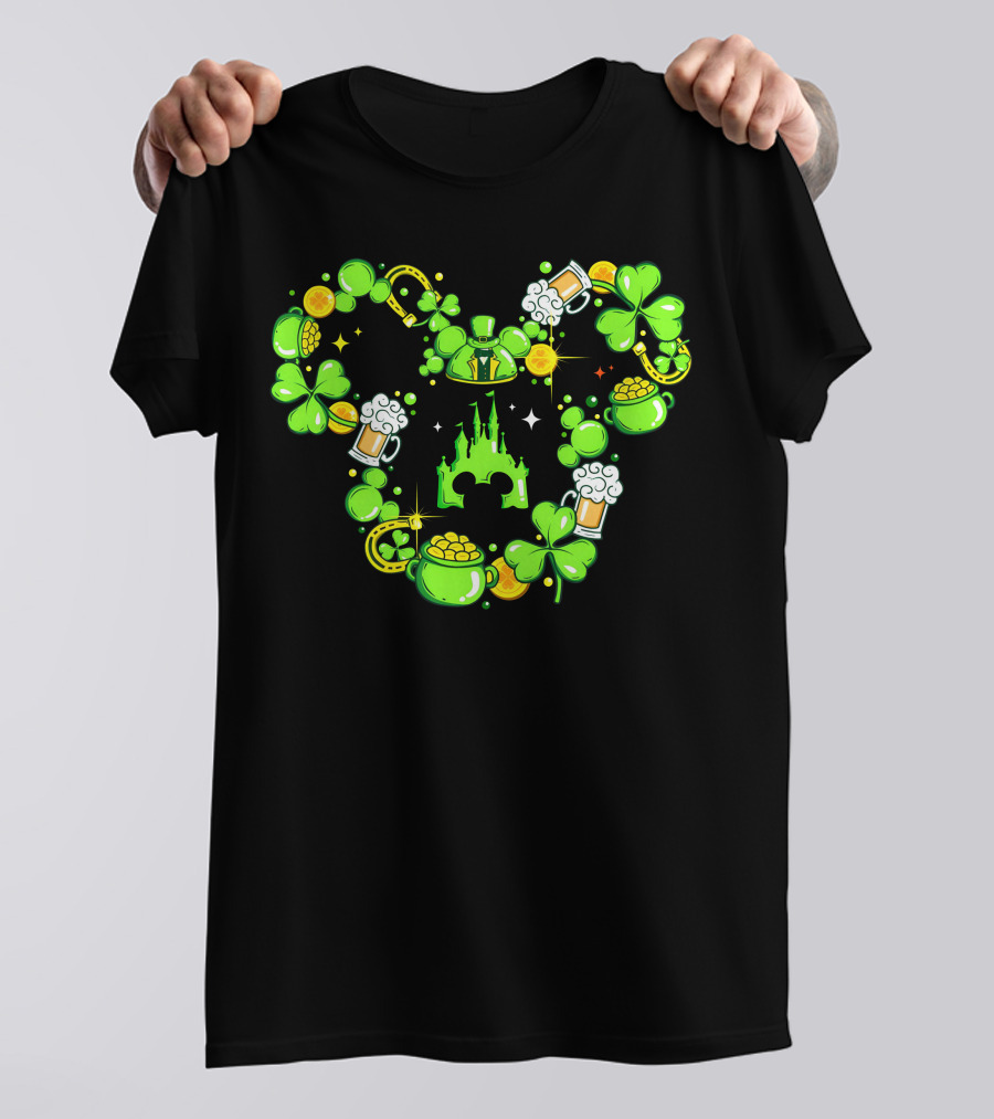 Mickey St Patricks Day Shamrocks Castle Beer Gold Coins T-Shirt