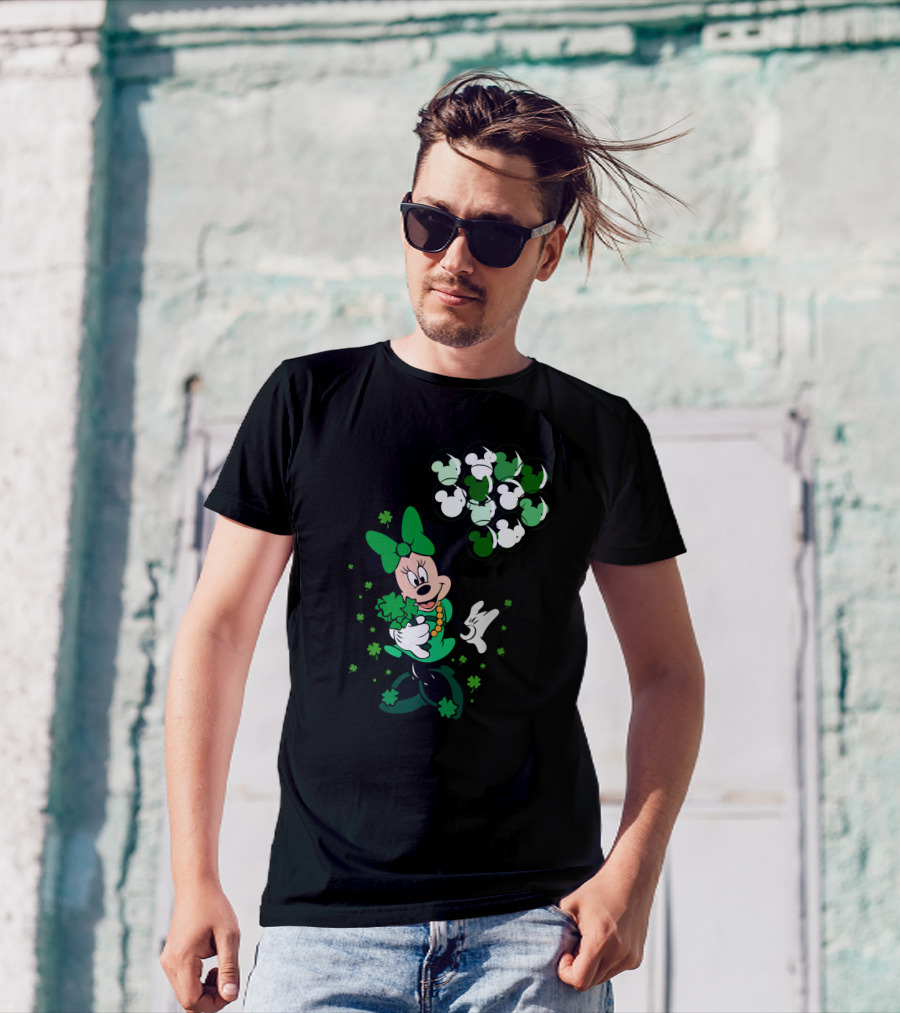 Minnie Mouse St. Patrick's Day With Shamrocks And Green Balloons T-Shirt