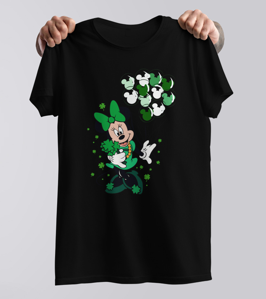 Minnie Mouse St. Patrick's Day With Shamrocks And Green Balloons T-Shirt