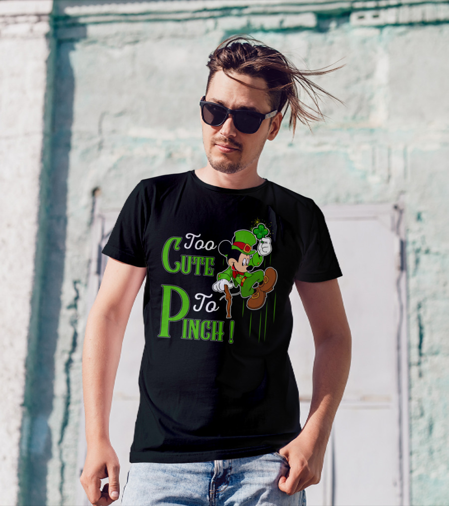 Too Cute To Pinch Leprechaun Character With Shamrock And Walking Stick T-Shirt