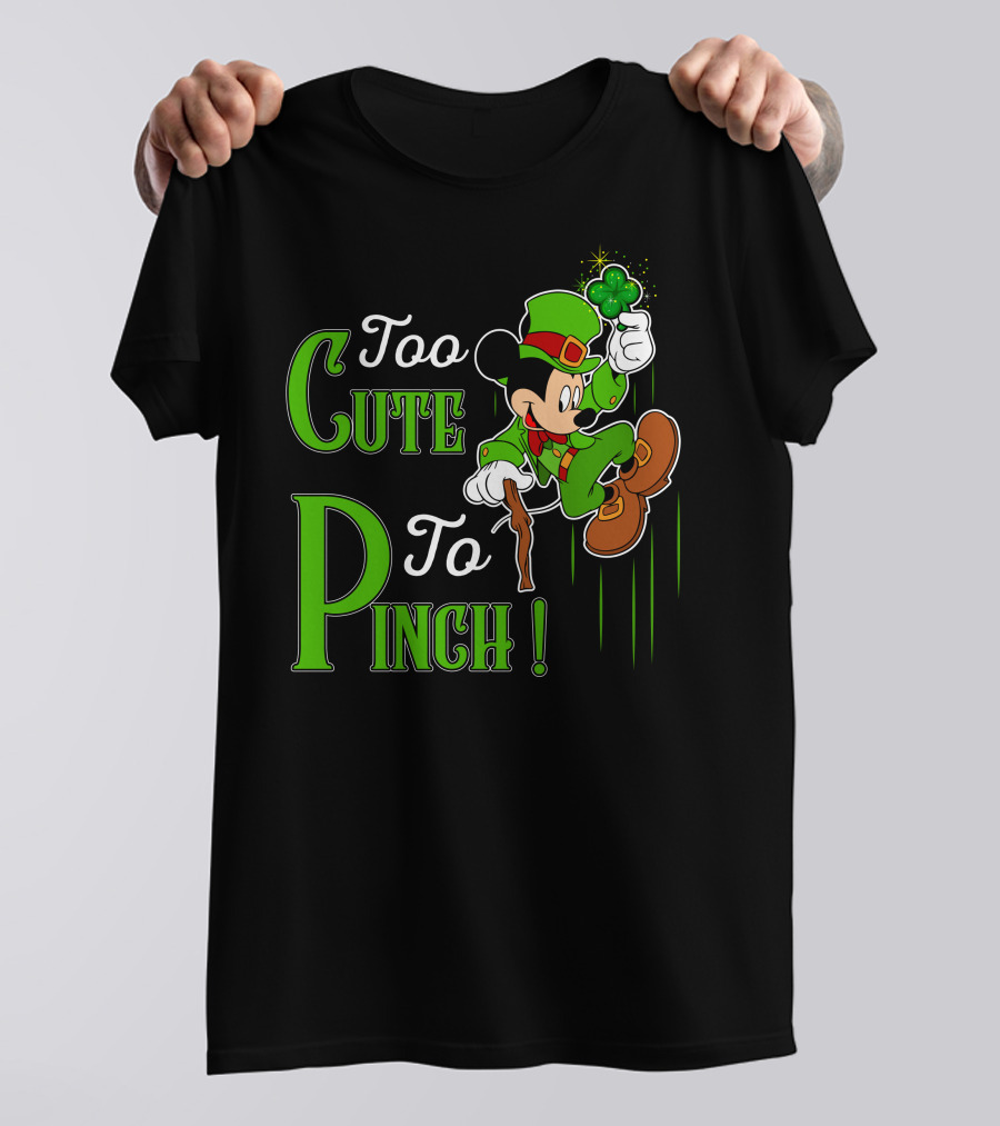 Too Cute To Pinch Leprechaun Character With Shamrock And Walking Stick T-Shirt