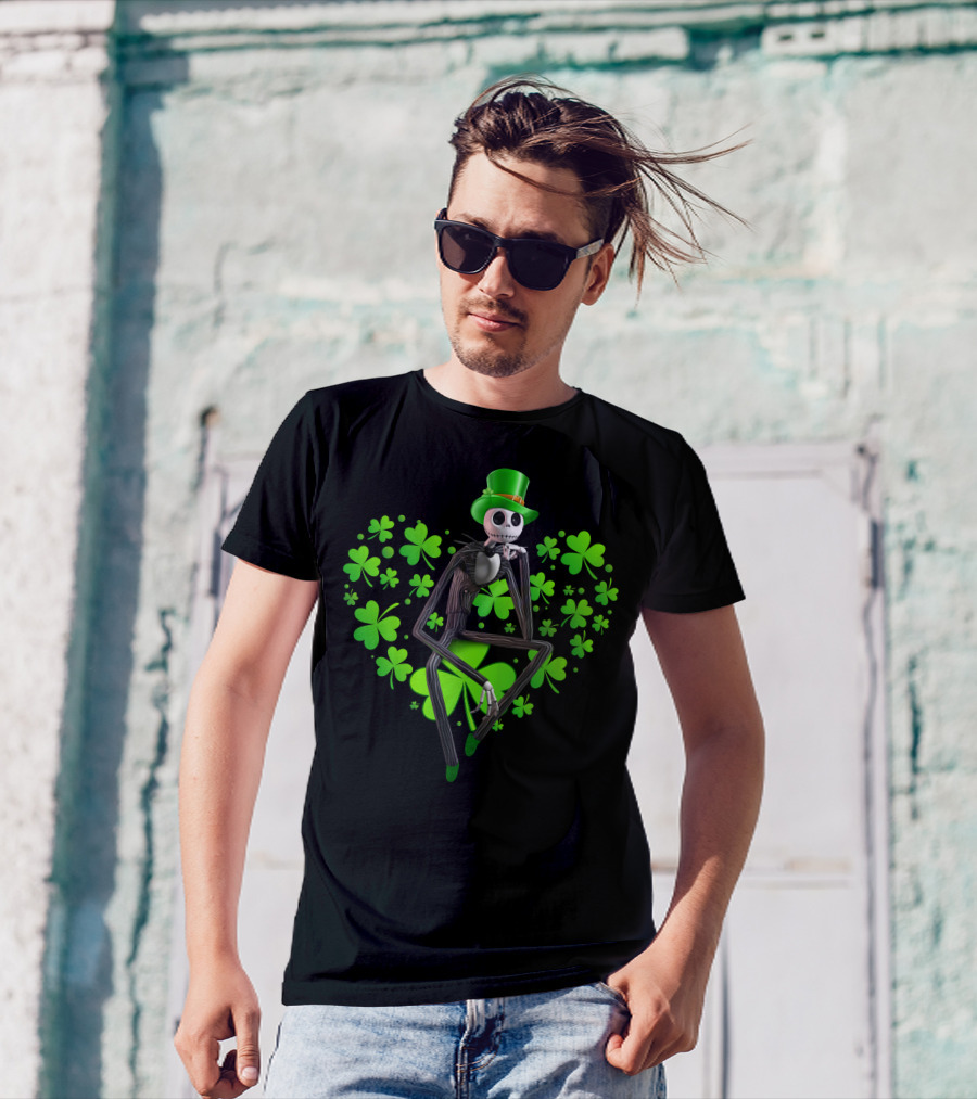 Jack Skellington St. Patrick's Day Clover Theme T-Shirt