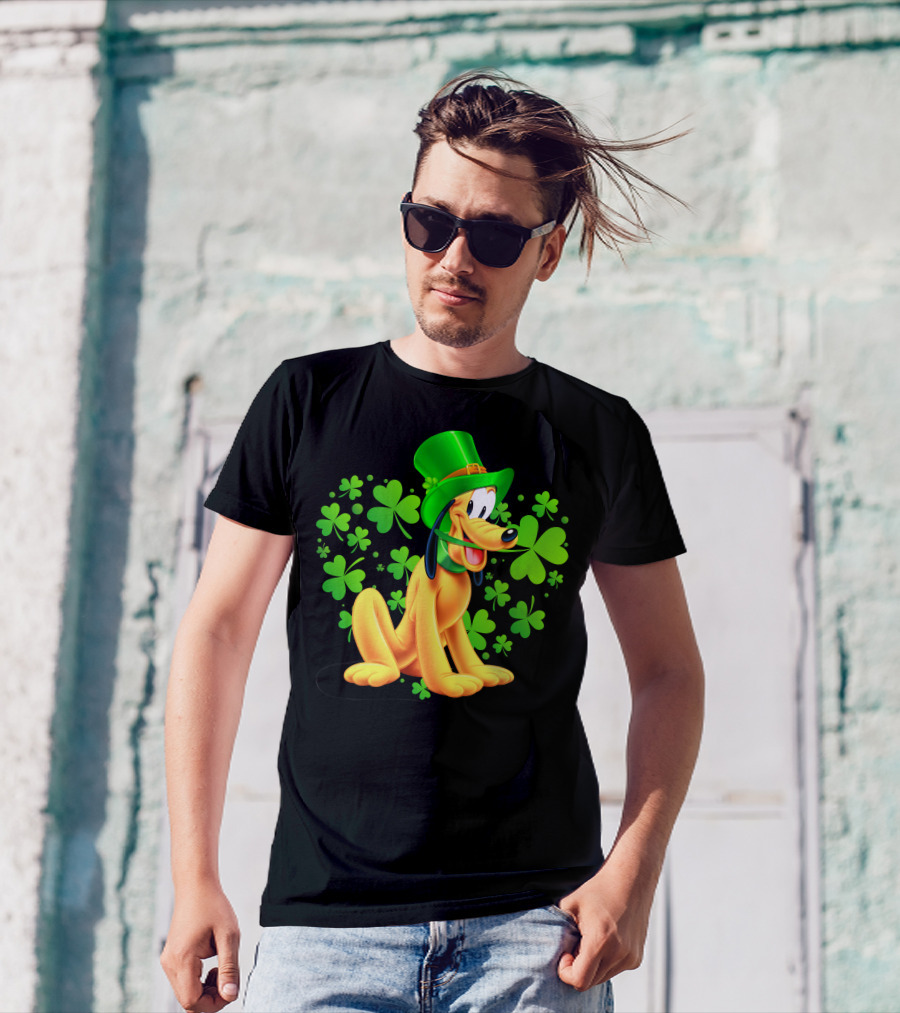 Pluto St. Patrick's Day Celebration With Green Shamrocks And Hat T-Shirt